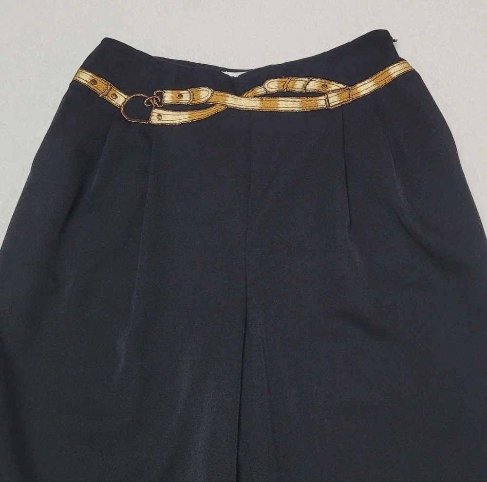 Rare Vintage 70s Western Privata Black Wool Faux Belt High Waisted Cropped Pants